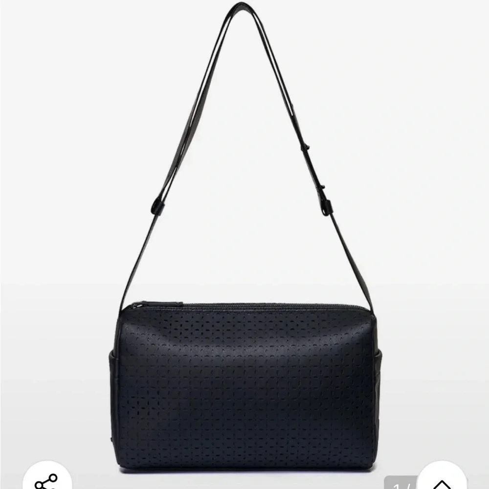 MMGL (Korean brand) Unisex Vegan Leather Punched Pattern Crossbody Bag Camera